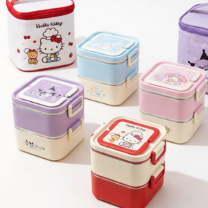 Portable Square 2-Layer Sanrio Cartoon Lunch Box, 304 Stainless Steel Leakproof Bento Box, Removable Design, Microwave & Dishwasher Safe