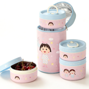 Portable children's cartoon Chibi Maruko-chan style soup jar, 304 stainless steel, leak-proof, suitable for microwave and dishwasher use, removable design
